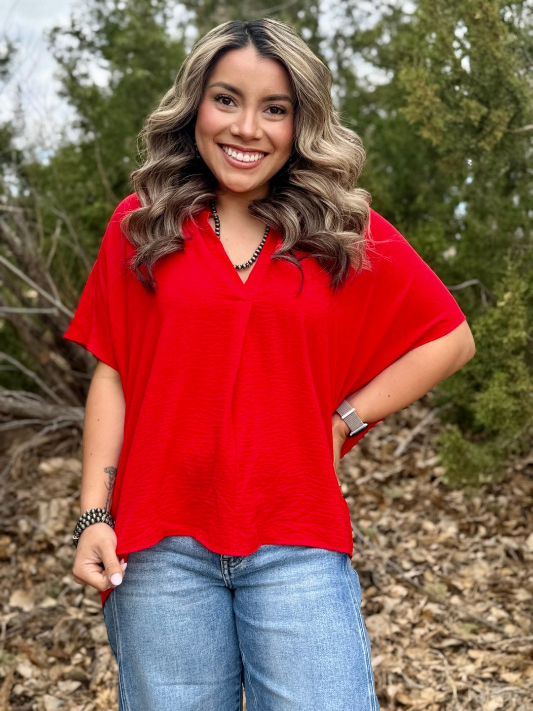 Francesca Red V-Neck Top