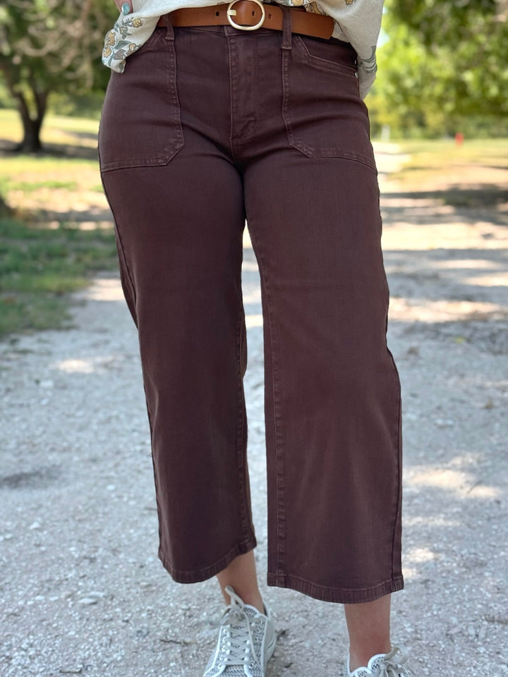 Charlie Wide Leg Crop Brown Jean by Judy Blue