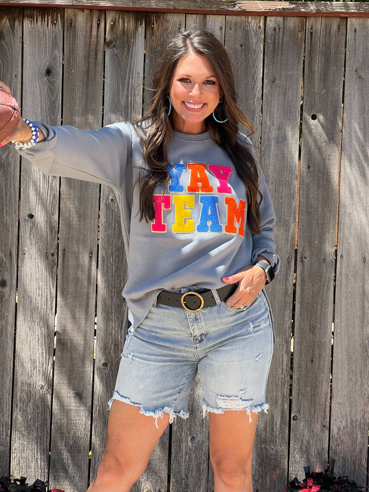 Yay Team Appliqué Grey Sweatshirt by Texas True Threads