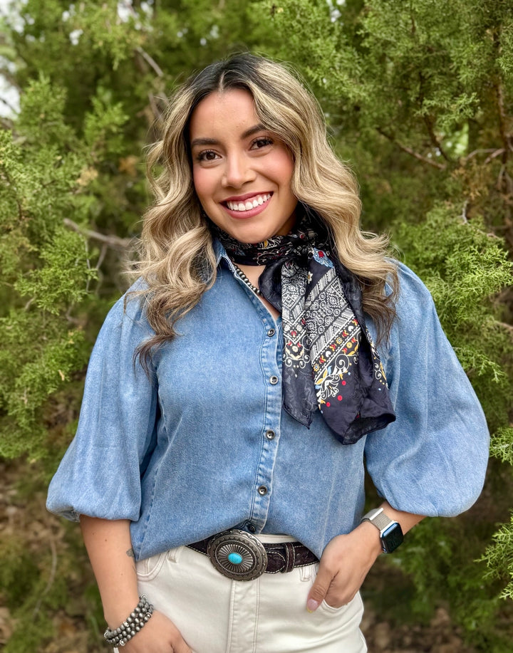 Sheridan 3/4 Sleeve Denim Top