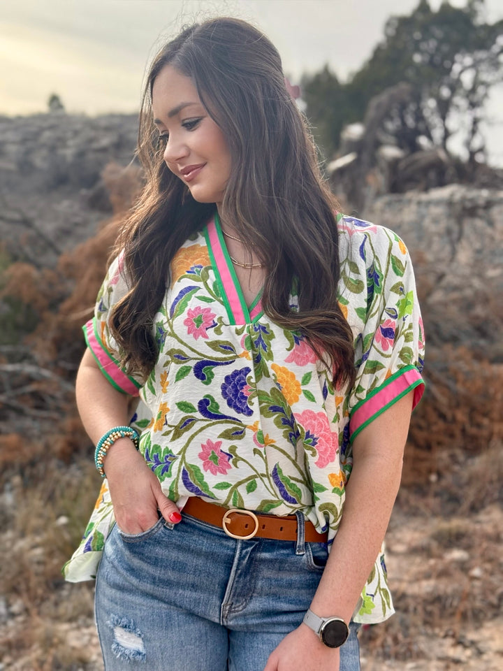 Hally Pink & Green Floral Top
