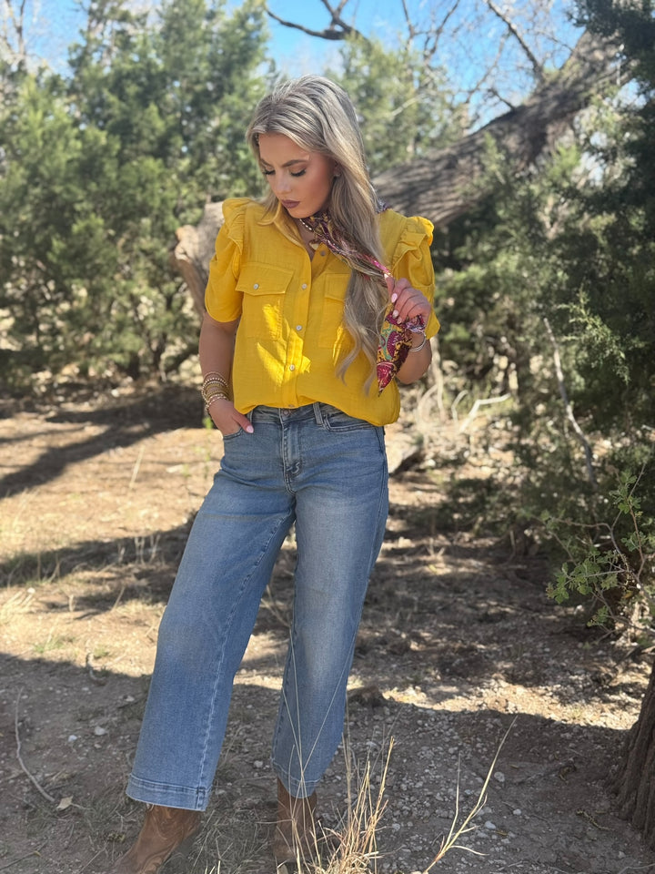 Goldie Mustard Button Up Top