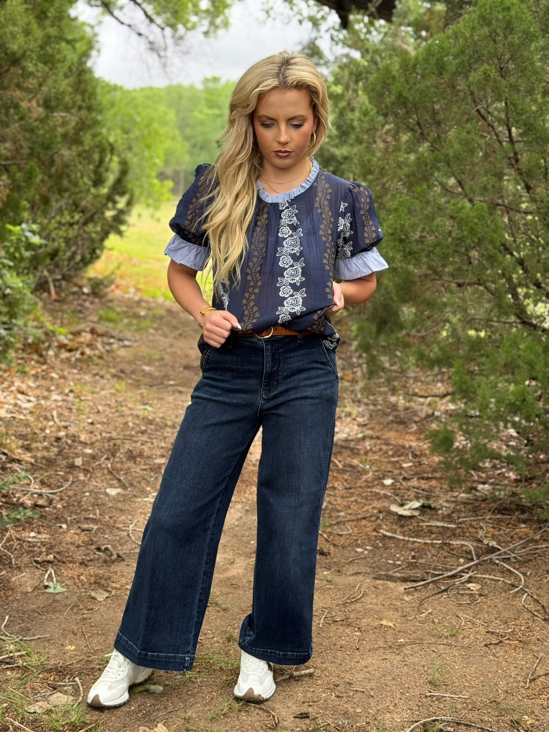 Navy Contrast Blouse