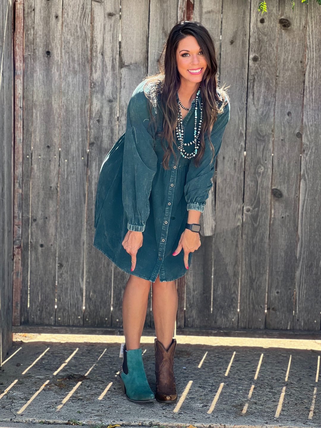 Diedra Dark Teal Corduroy Dress