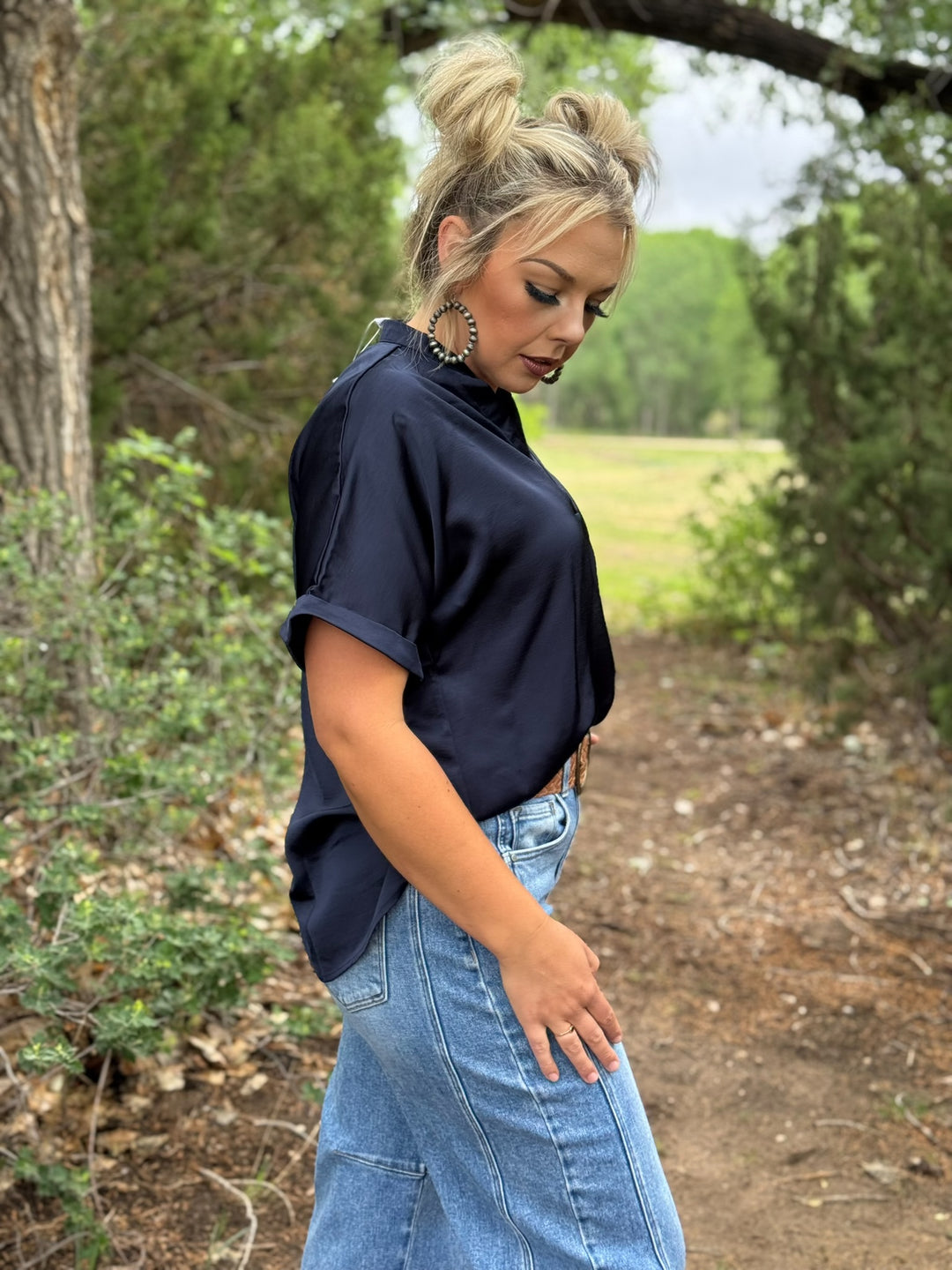 Callen Navy V-Neck Top