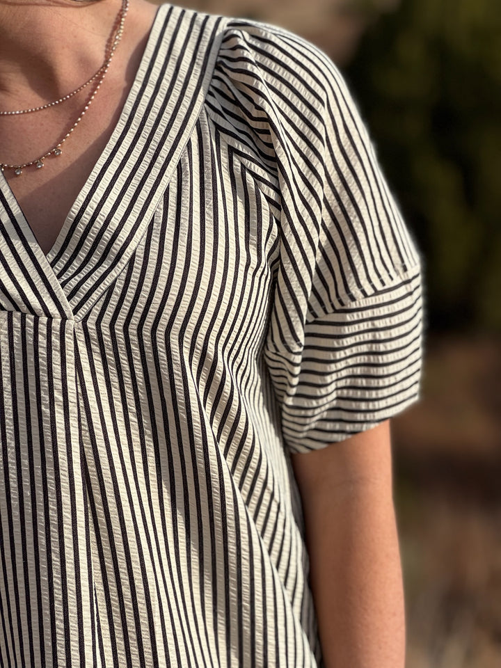 Kelsey Striped V-Neck Midi Dress