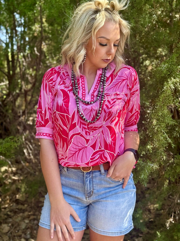 Ashlynn Pink & Red Tropical Top