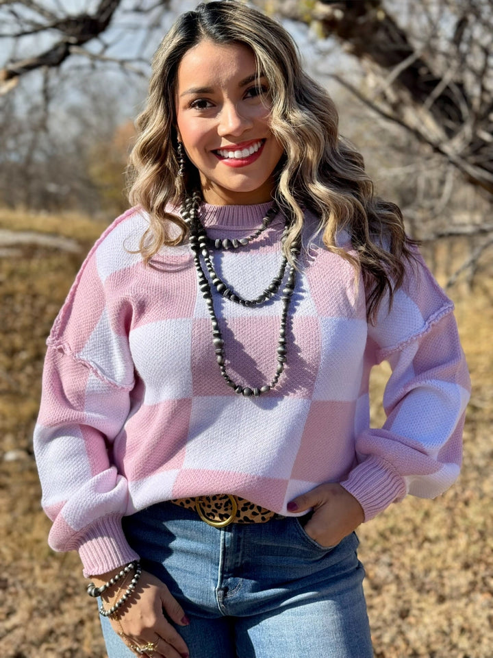Kora Pink & White Checkered Sweater