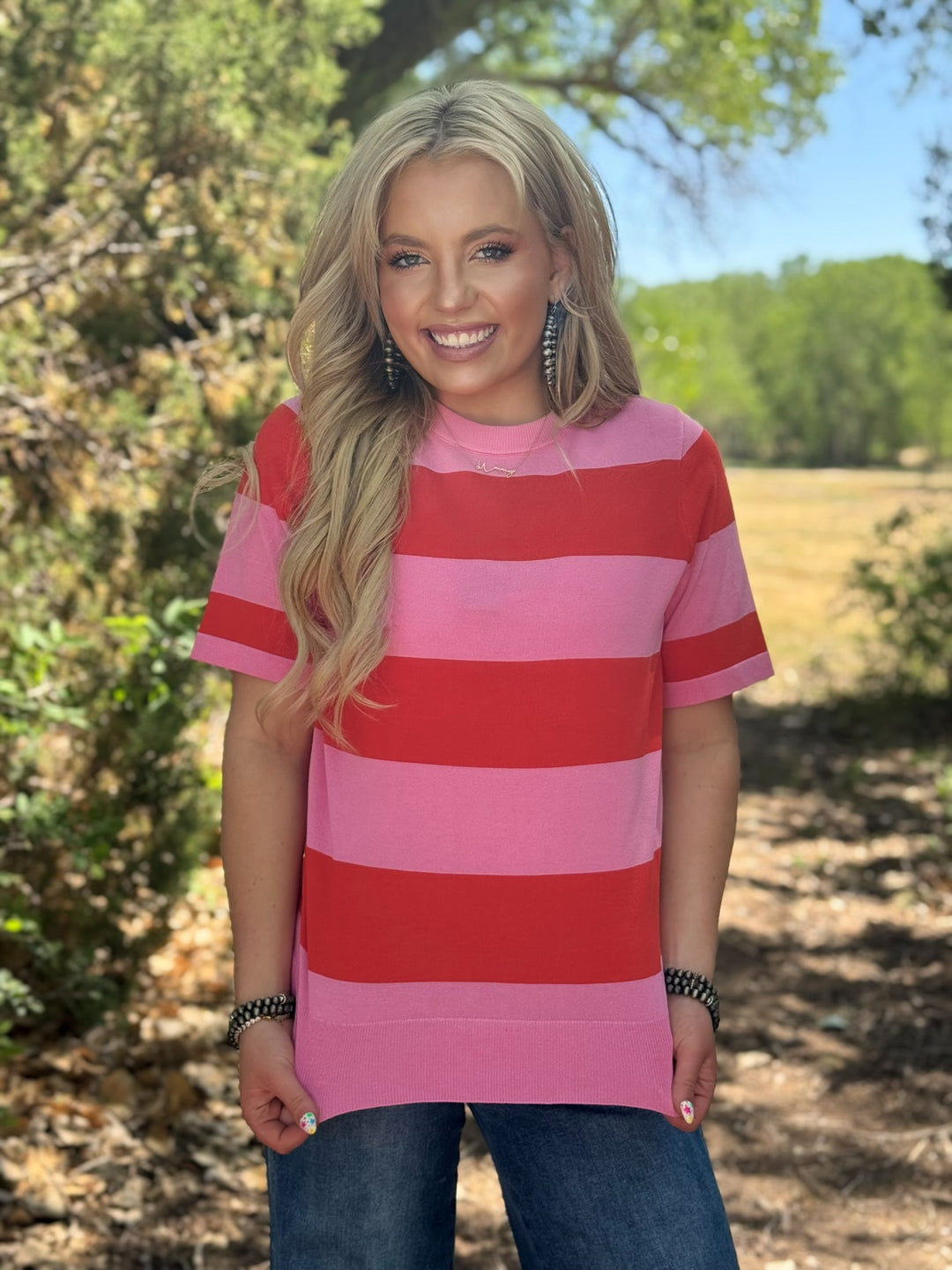 Sunset Orange & Pink Stripe Top