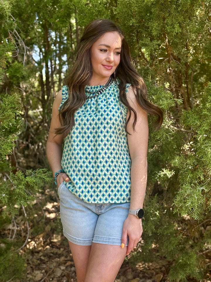 Nancee Green & Blue Sleeveless Top