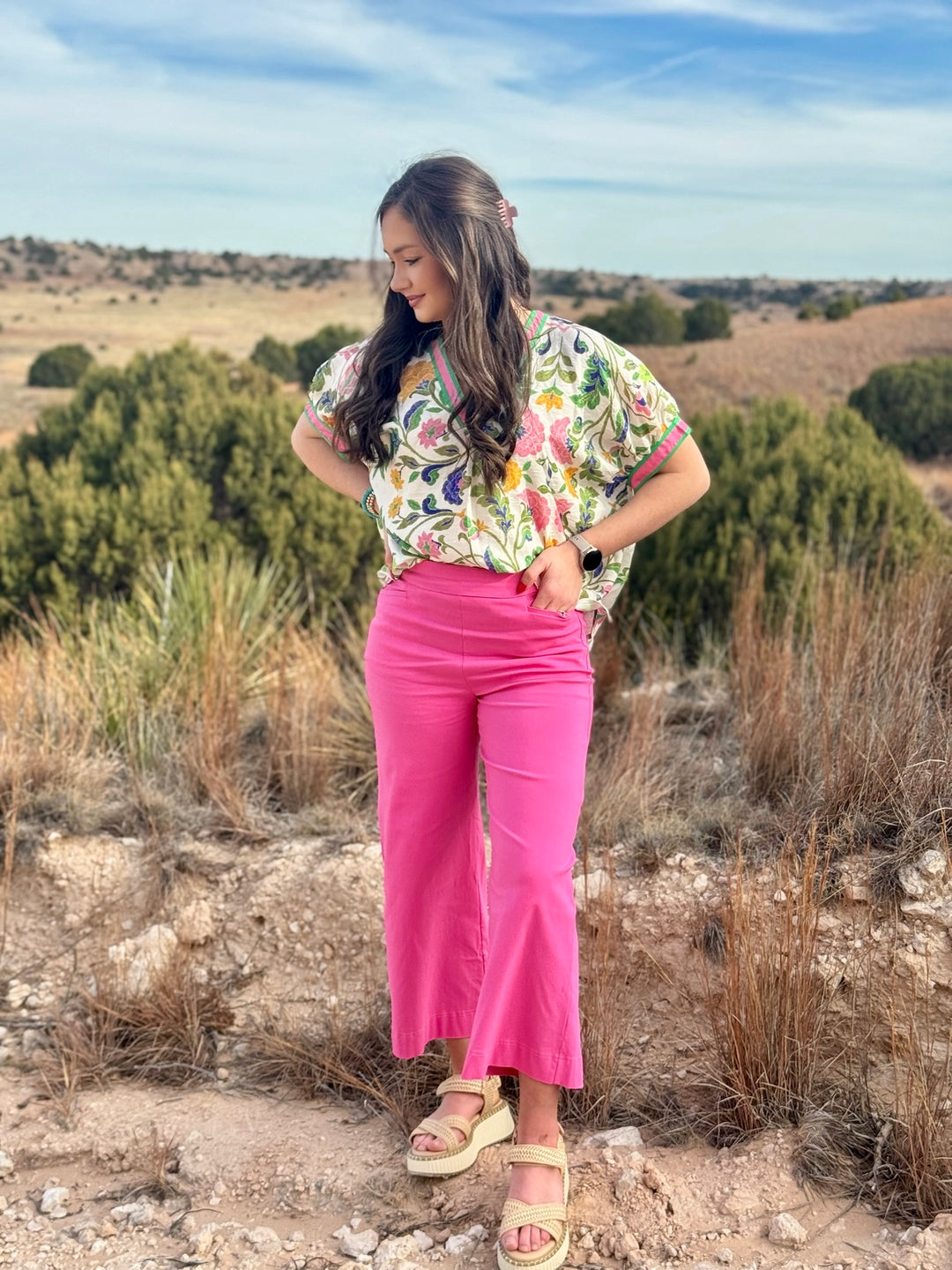 Hally Pink & Green Floral Top