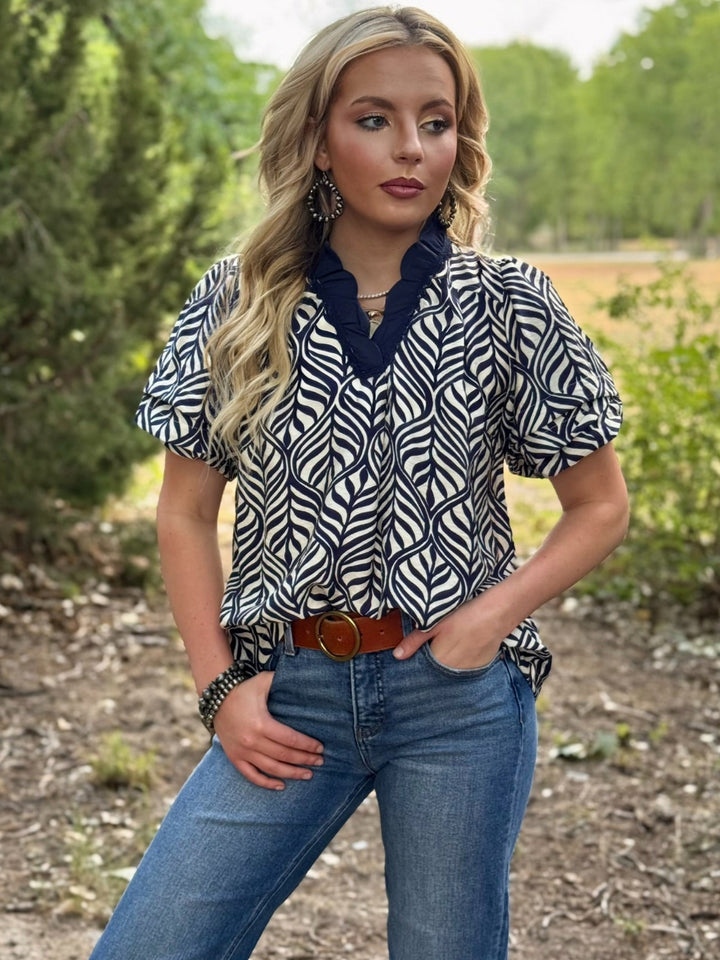 Monterey Navy Puff Sleeve Top