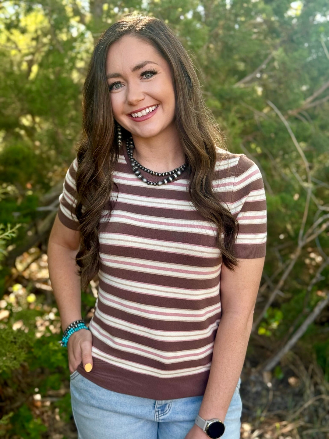 Brady Brown & Cream Striped Top