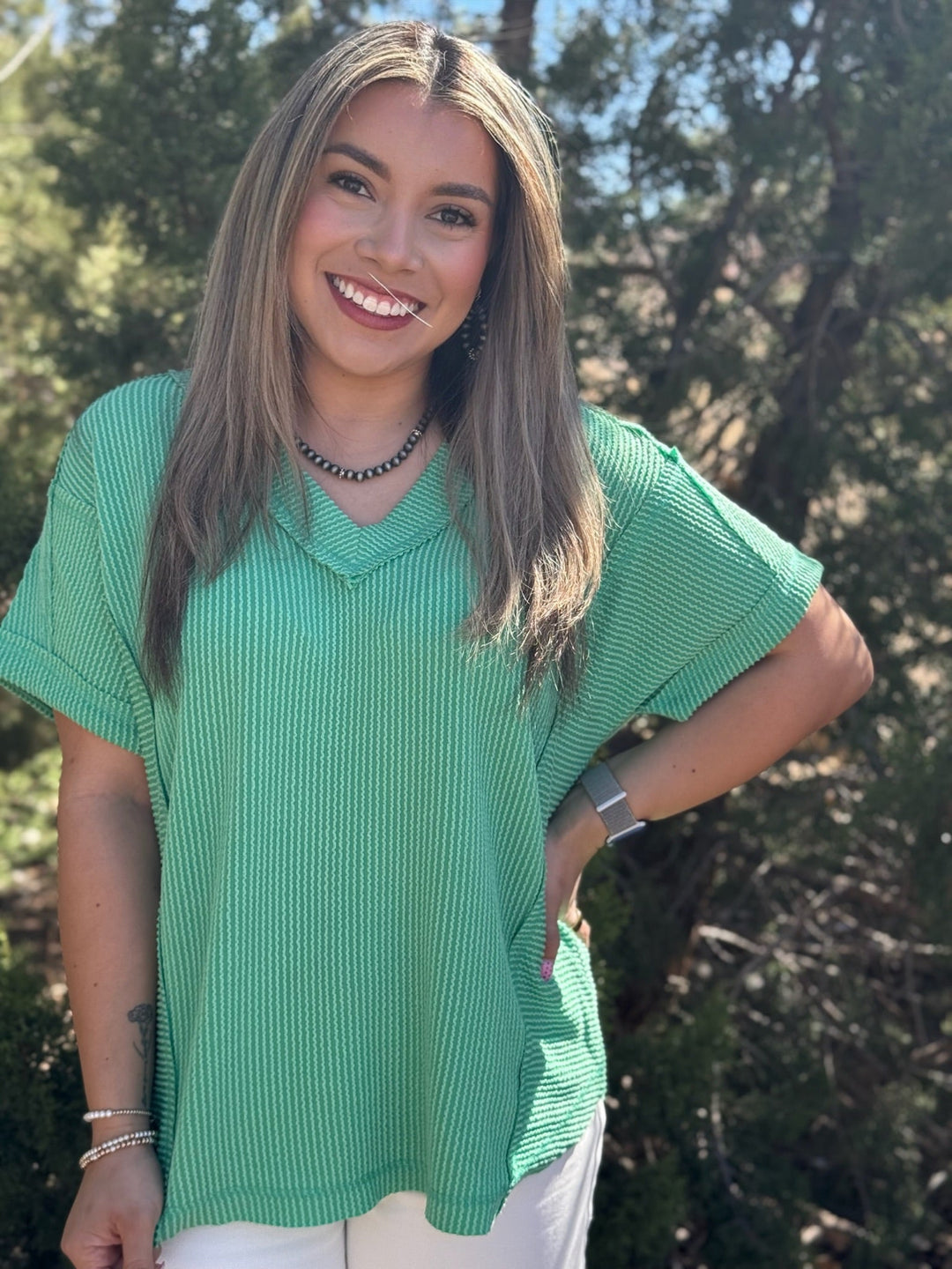 Saige Ribbed V-Neck Top