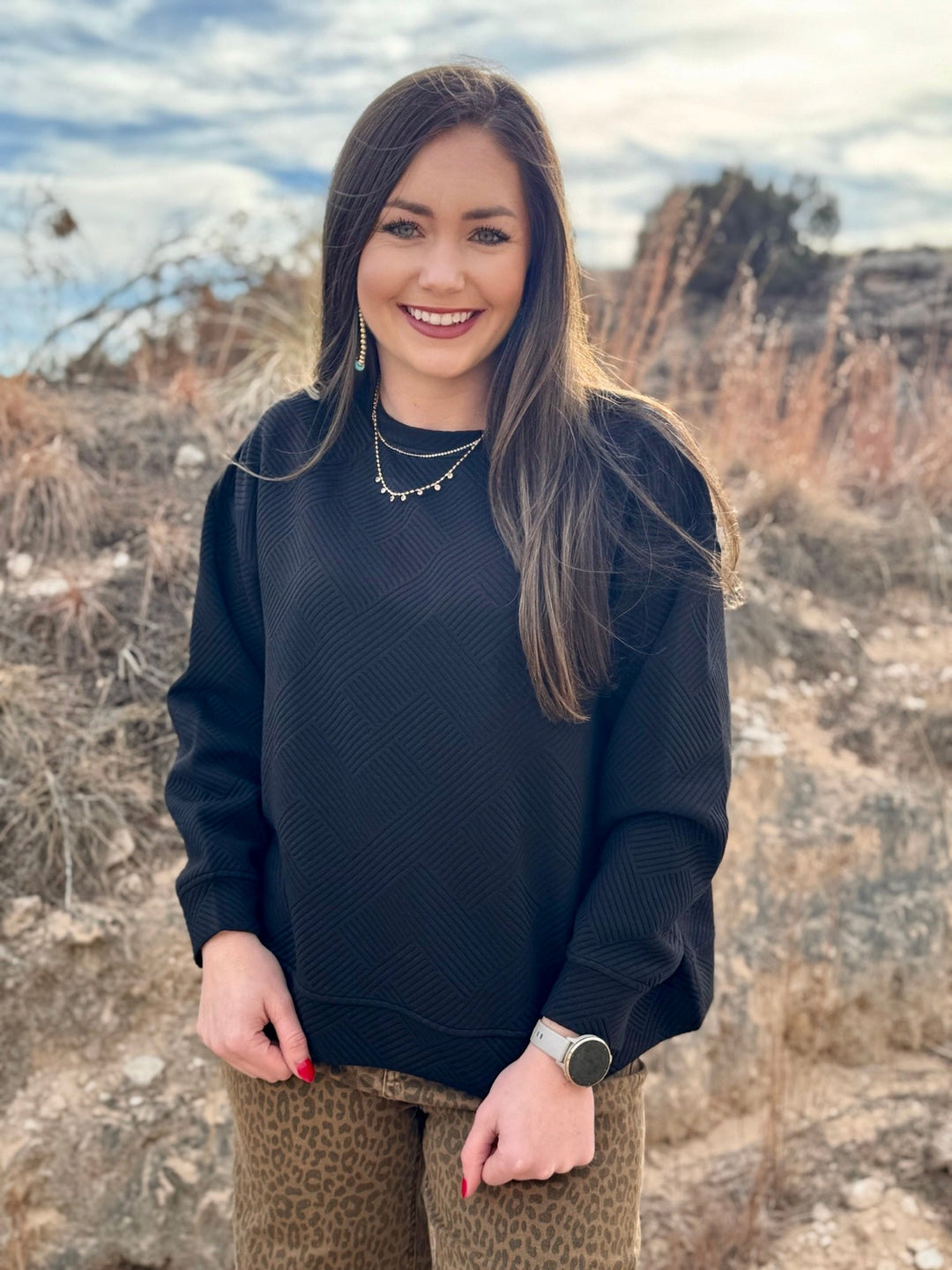 Leila Black Textured Top