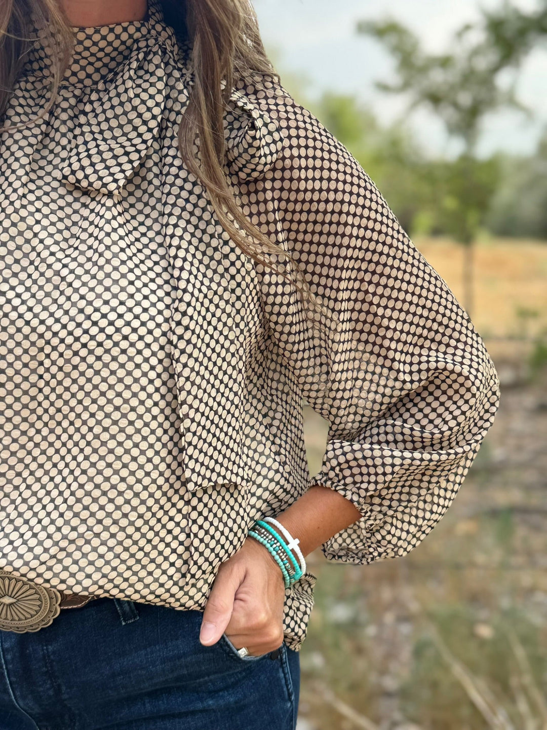 Meredith Black & Beige Dotted Top