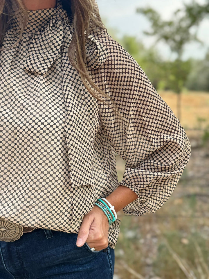 Meredith Black & Beige Dotted Top