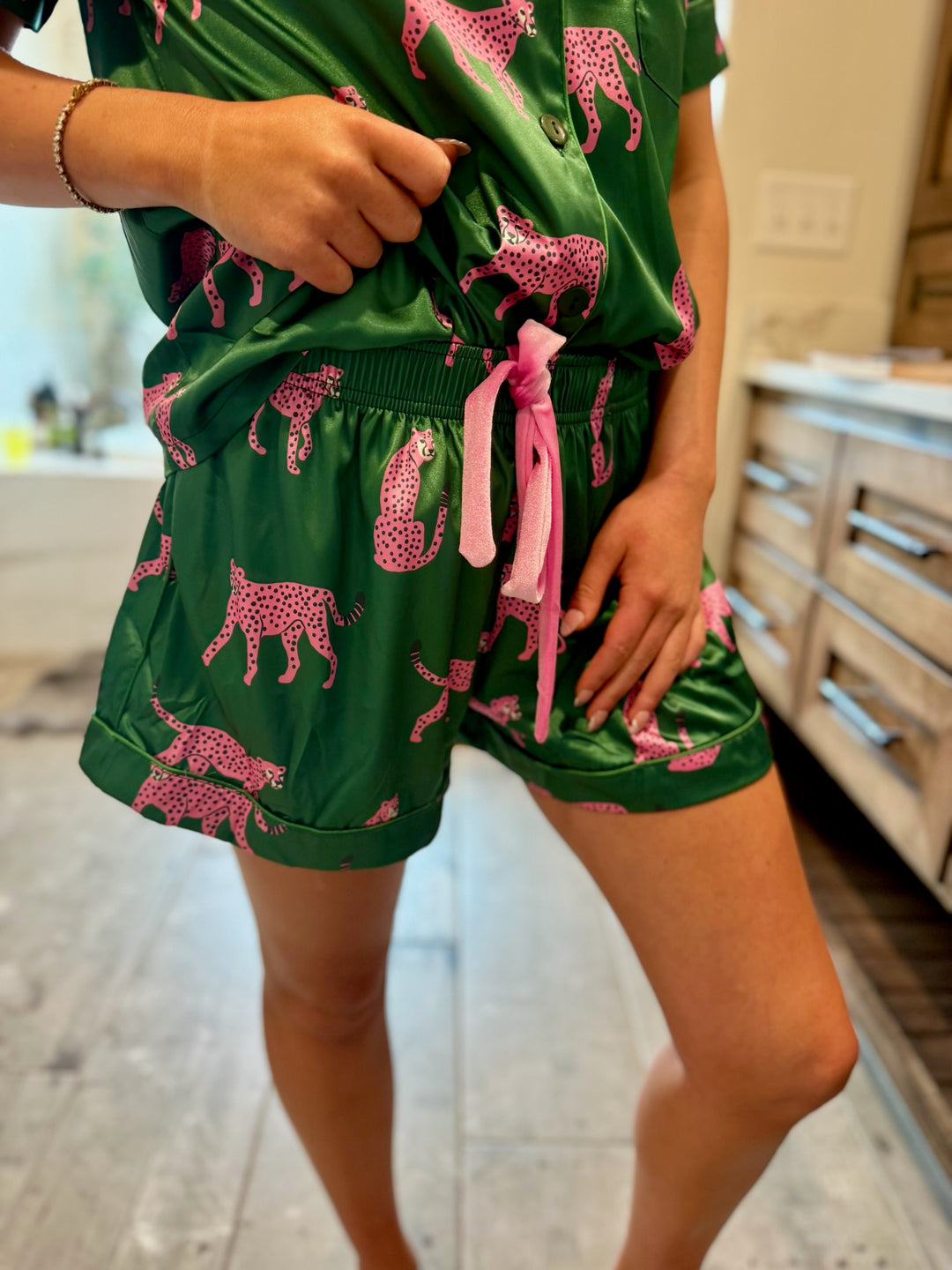 Cheetah Satin Pajama Short Set