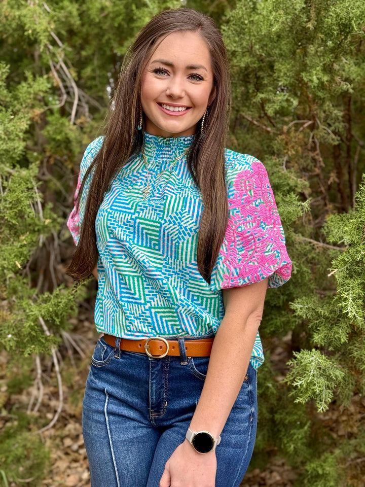 Raiya Blue & Green Top