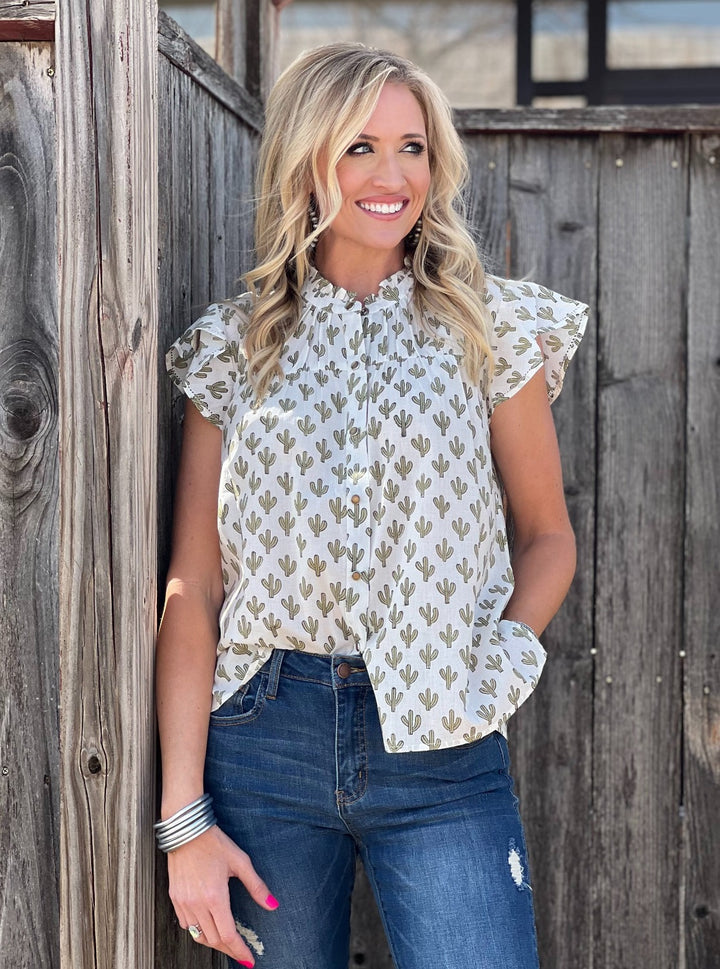 Colleen Cream Cactus Blouse by Sister Mary