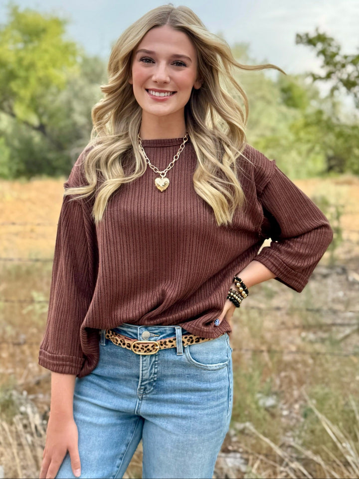 Cashlee Brown Ribbed Sweater