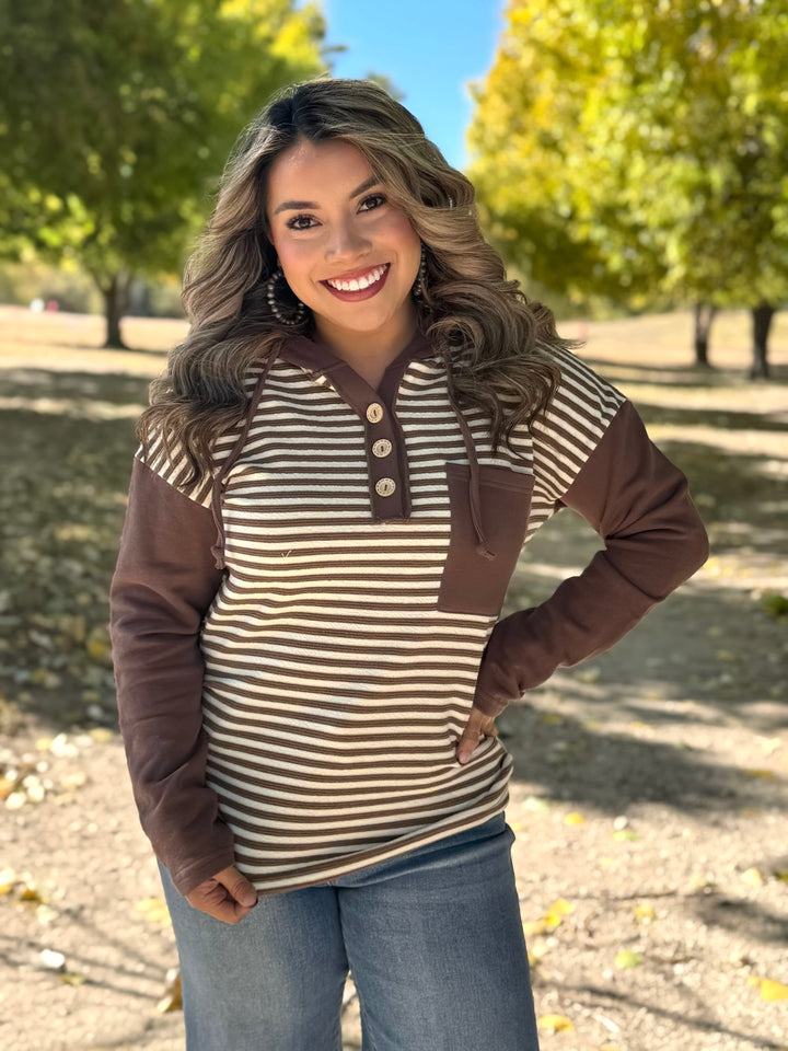 Ashlynn Brown & Cream Striped Pullover