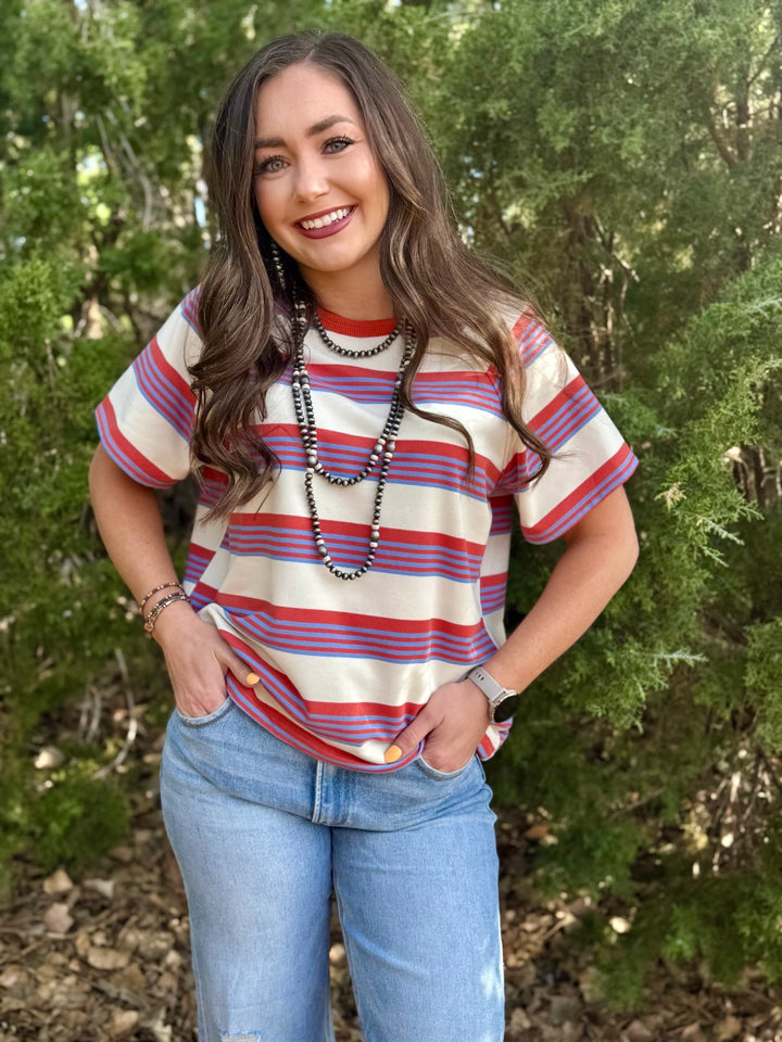 Randi Rust & Blue Striped Top