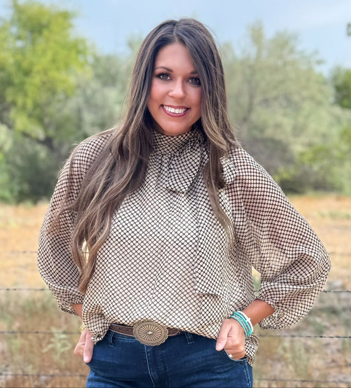 Meredith Black & Beige Dotted Top
