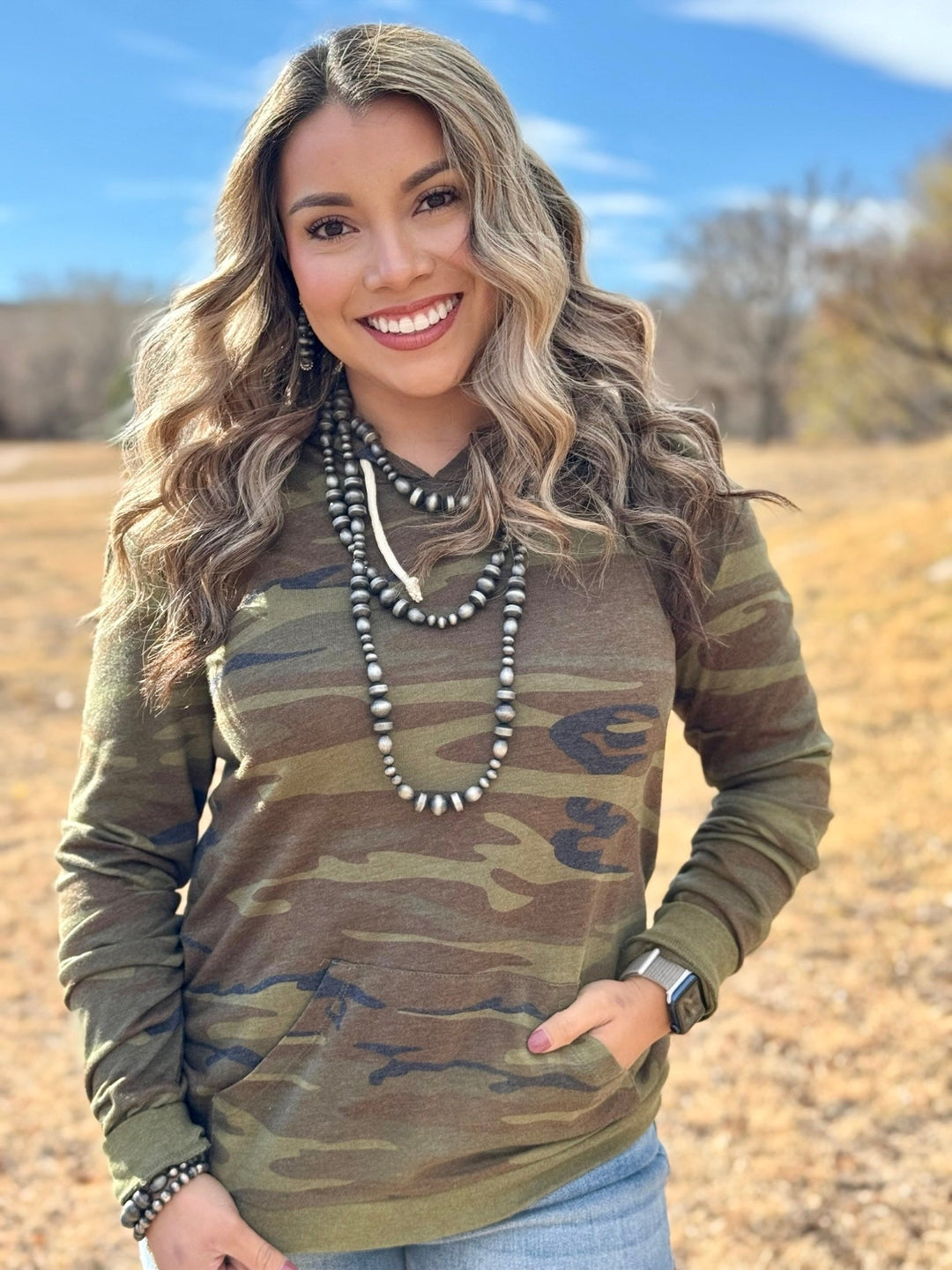 Jackie Green Camo Hooded Pullover