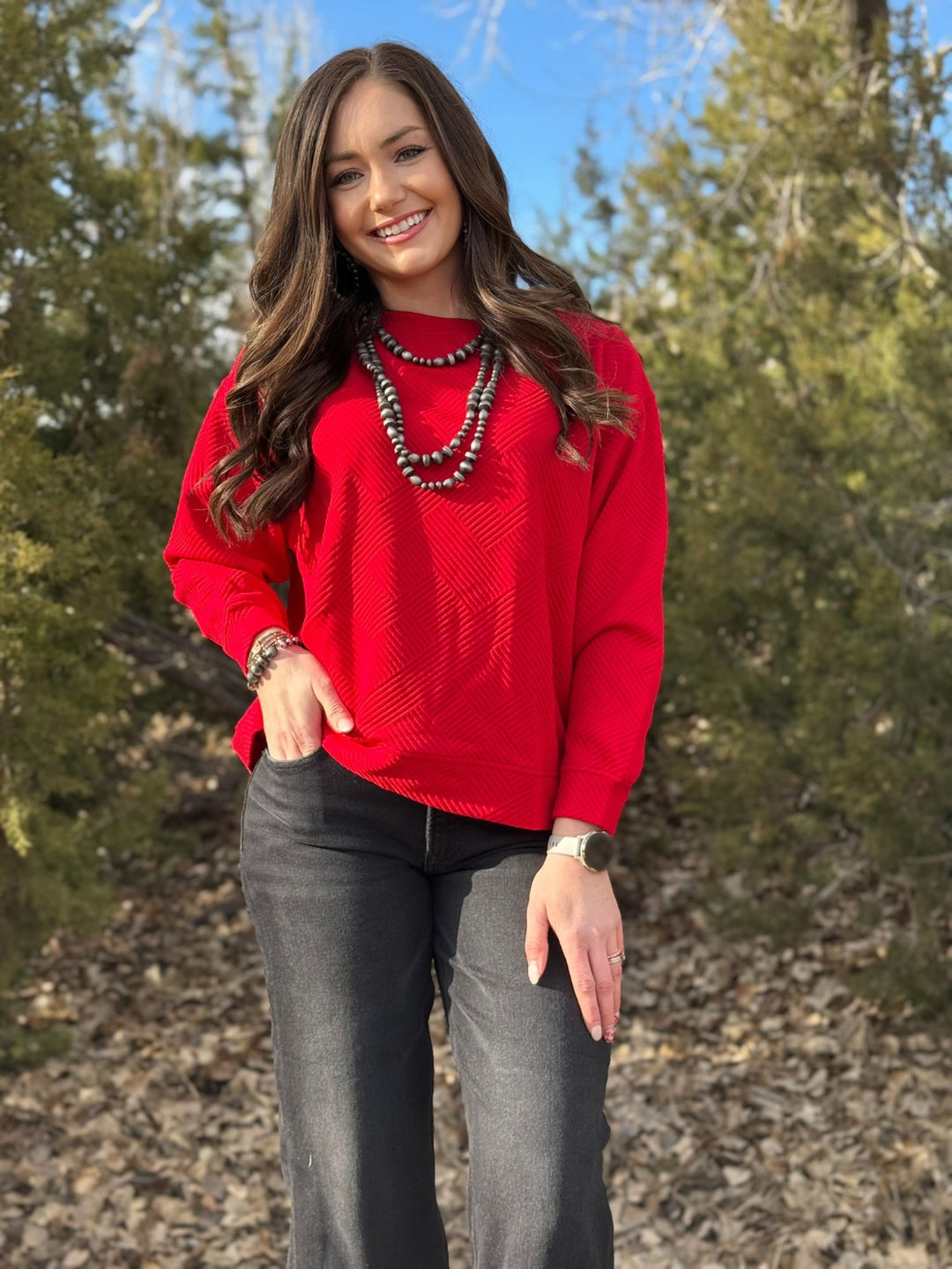Raven Red Textured Long Sleeve Top