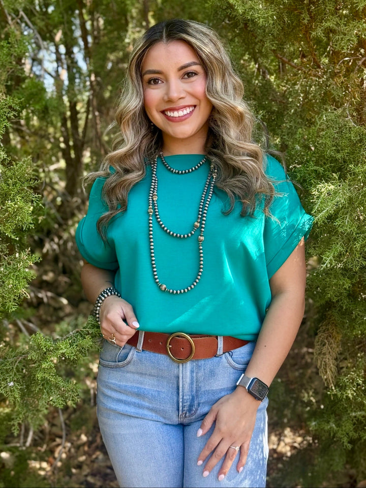 Teal Drop Shoulder Top