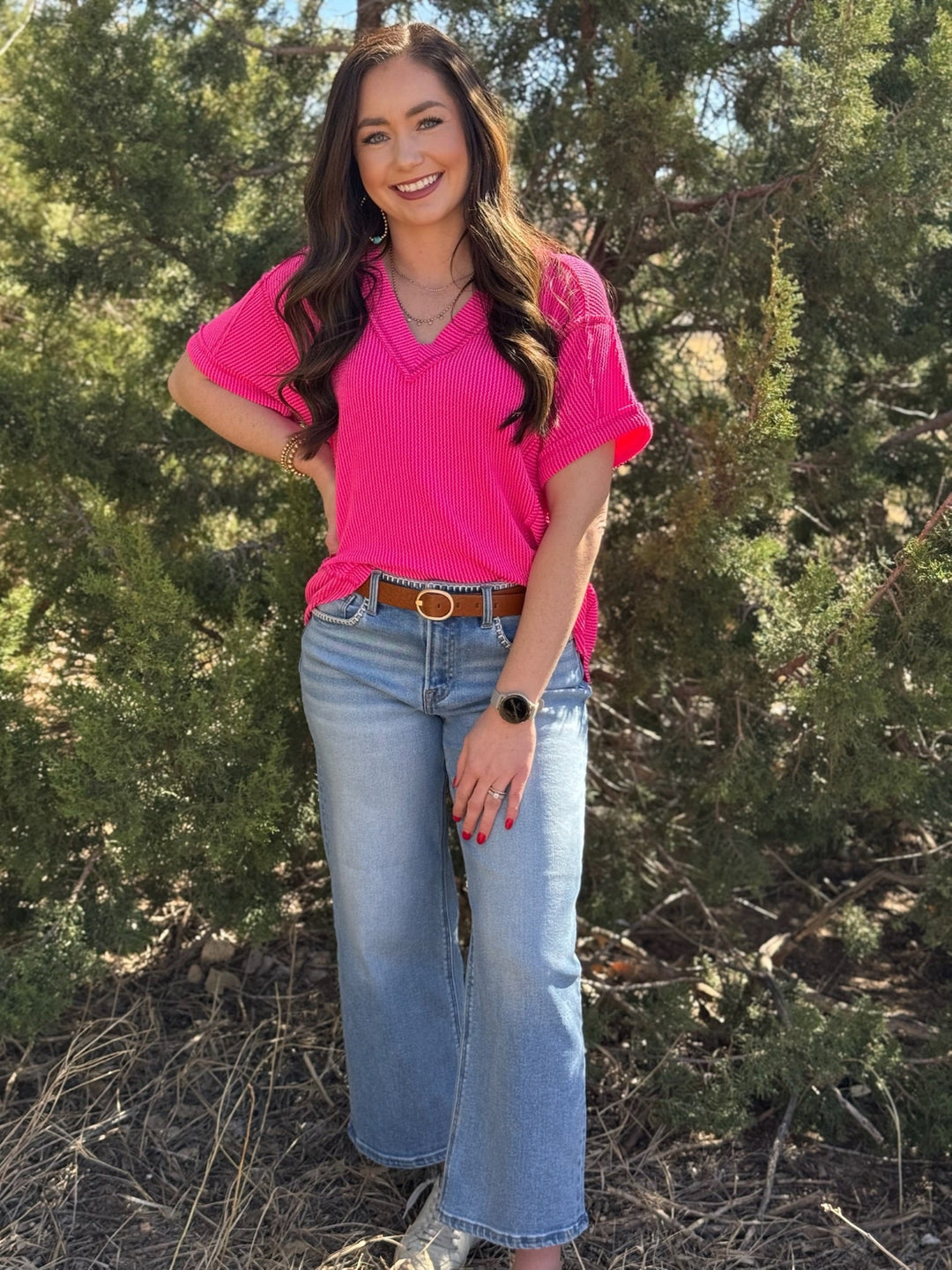 Saige Ribbed V-Neck Top