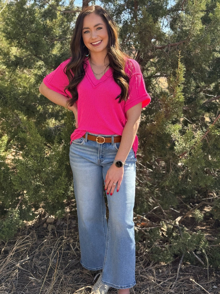 Saige Ribbed V-Neck Top