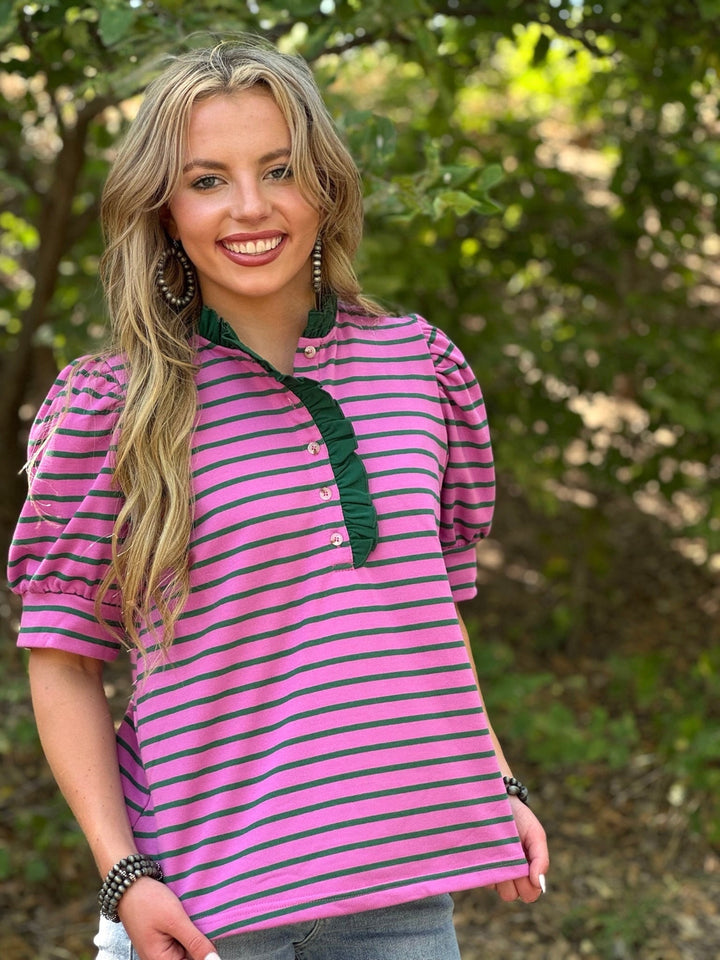 London Magenta & Green Striped Top