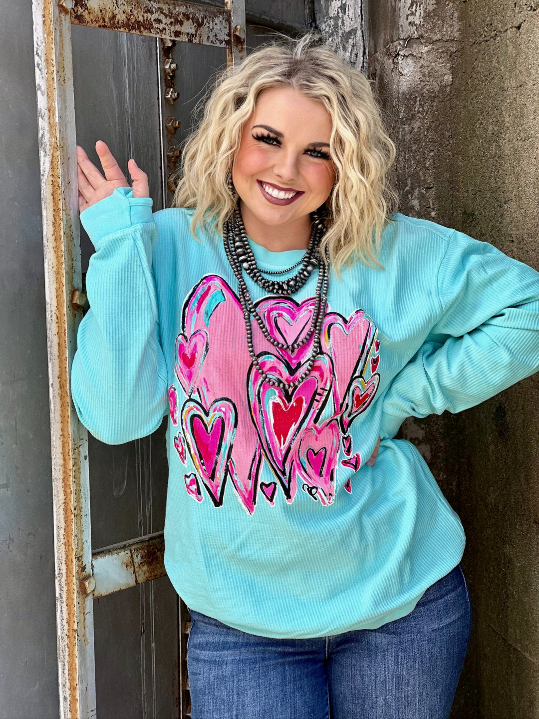 Callie's Blue Corded Bunches of Love Sweatshirt by Texas True Threads