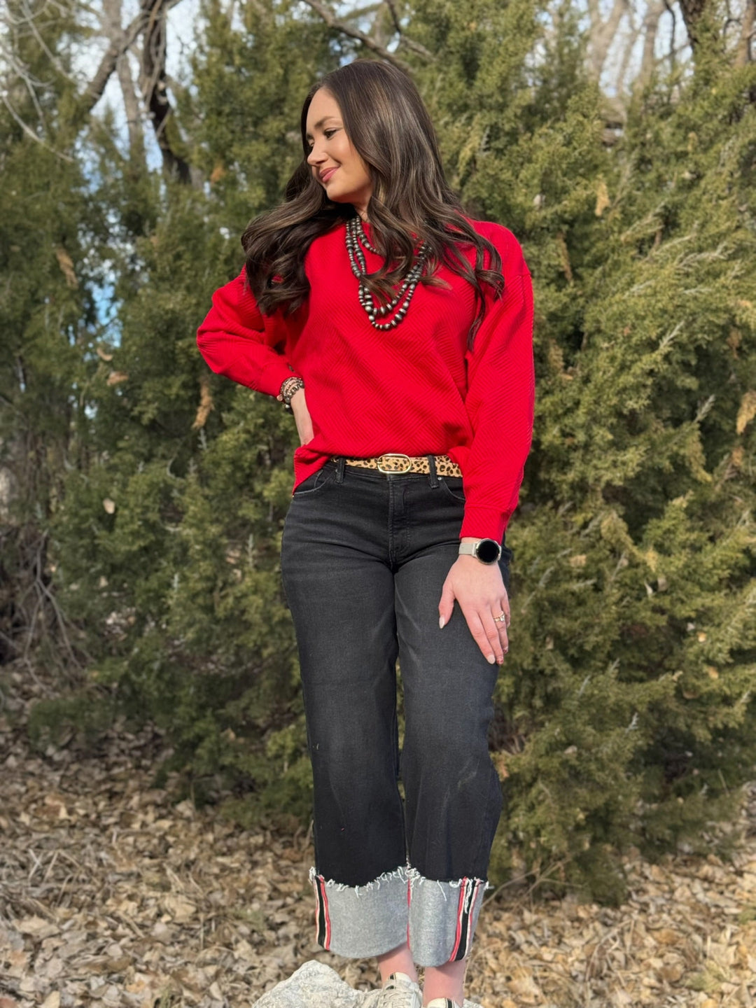 Raven Red Textured Long Sleeve Top