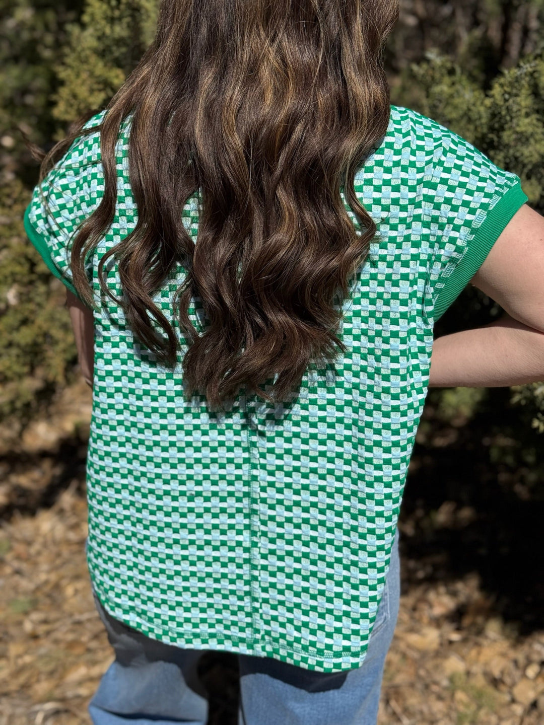 Lucky Check Cap Sleeve Top