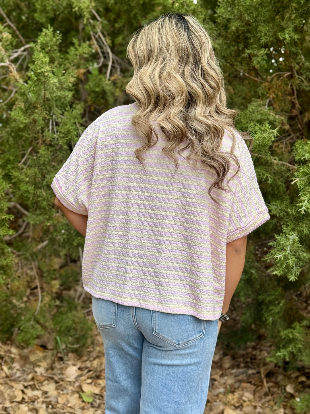 Karson Pink & Cream Striped Top