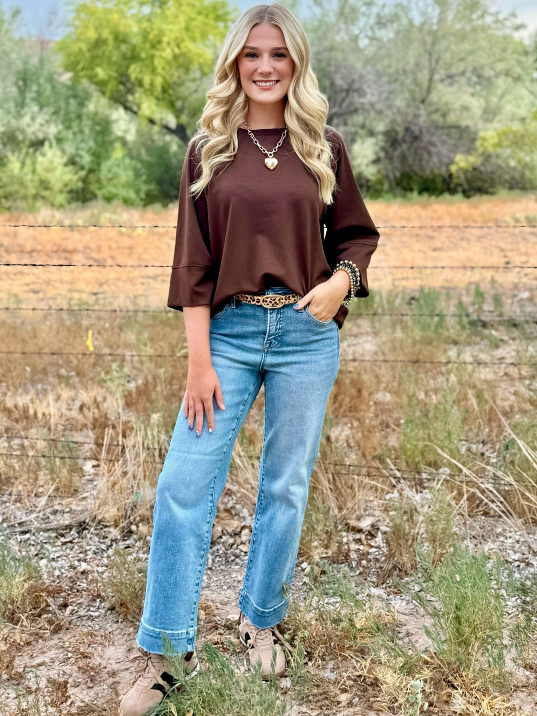 Cocoa Brown 3/4 Sleeve Top