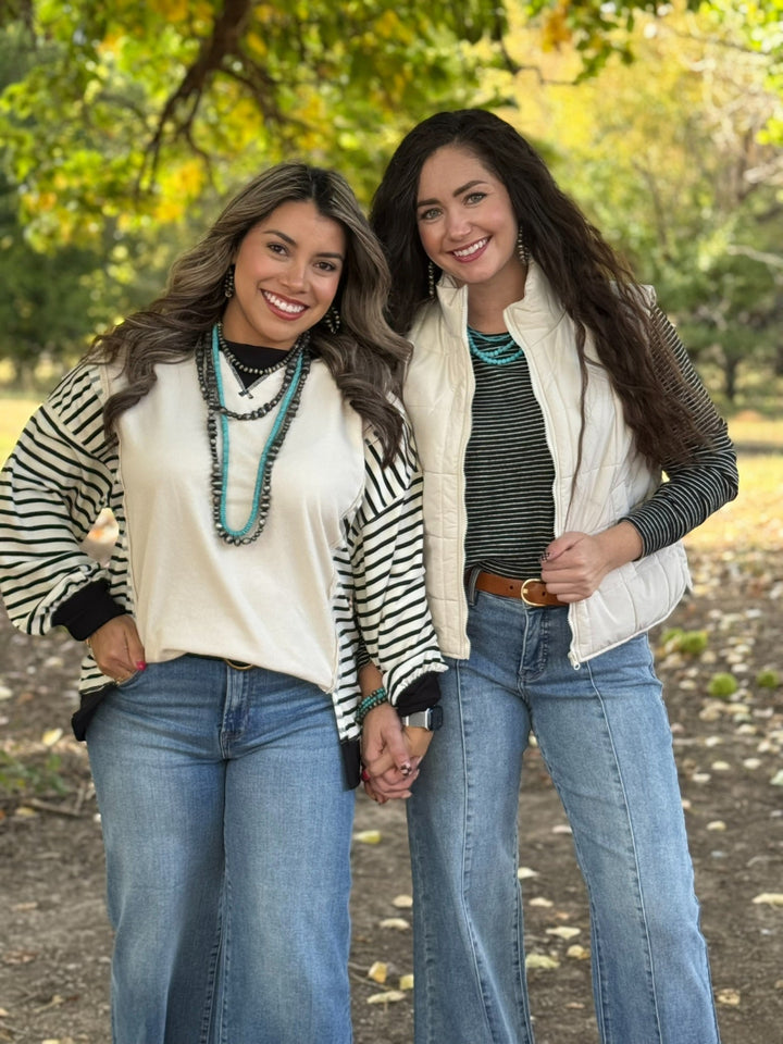 Melody Black & White Striped Basic Top