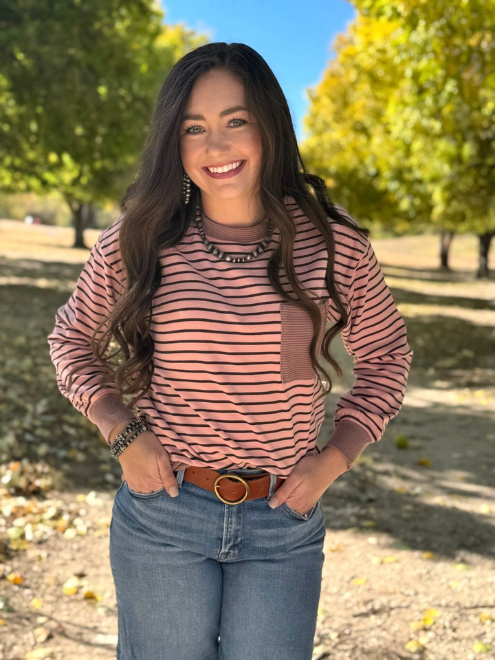 Hannah Pink & Brown Striped Top