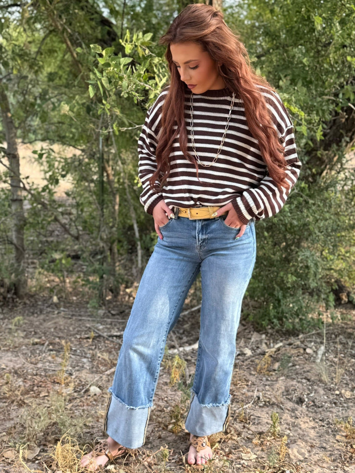 Morning Brew Brown Striped Sweater