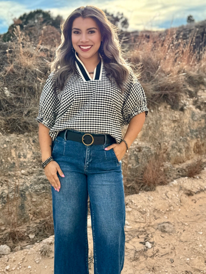 Maya Black & Cream Gingham Blouse