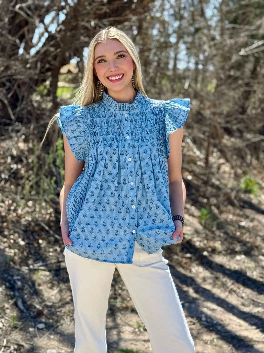 Emory Blue Button Up Top by Ivy Jane