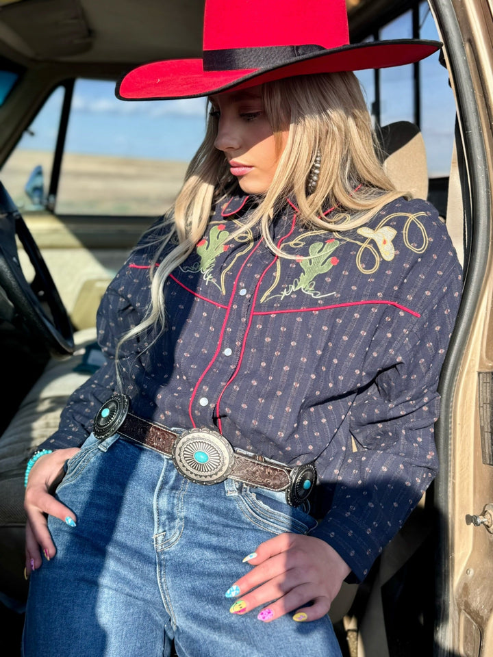 Rodeo Embroidered Button Down Top