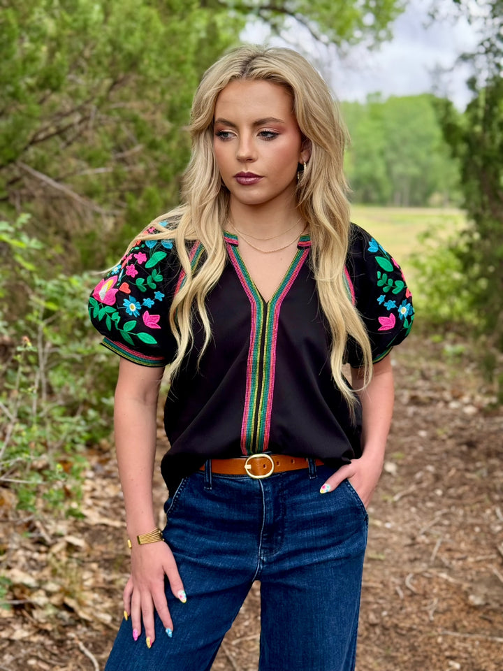 Fiesta Black V-Neck Blouse