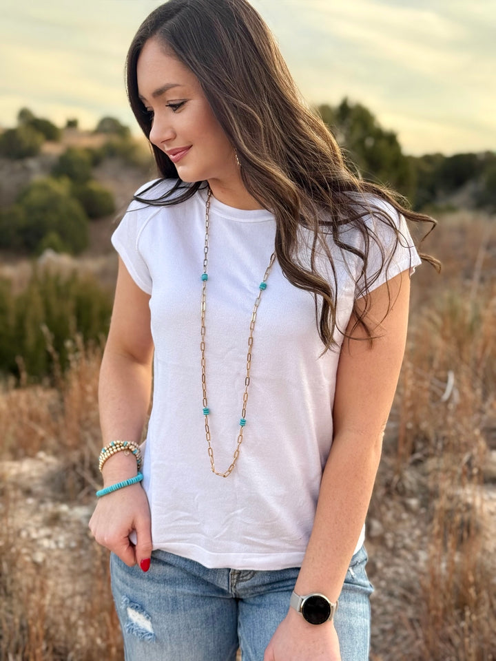 Miriam White Short Sleeve Top