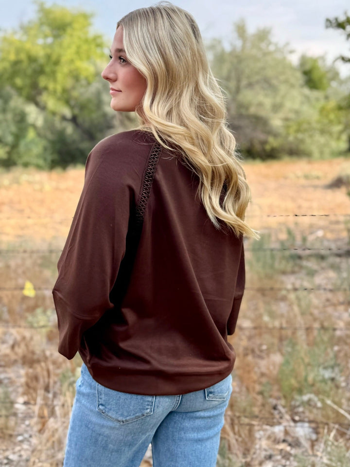 Cocoa Brown 3/4 Sleeve Top