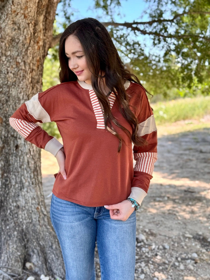 Ralee Rust Long Sleeve Top