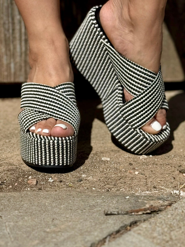 Ludovica Black Woven Wedge by Shu Shop